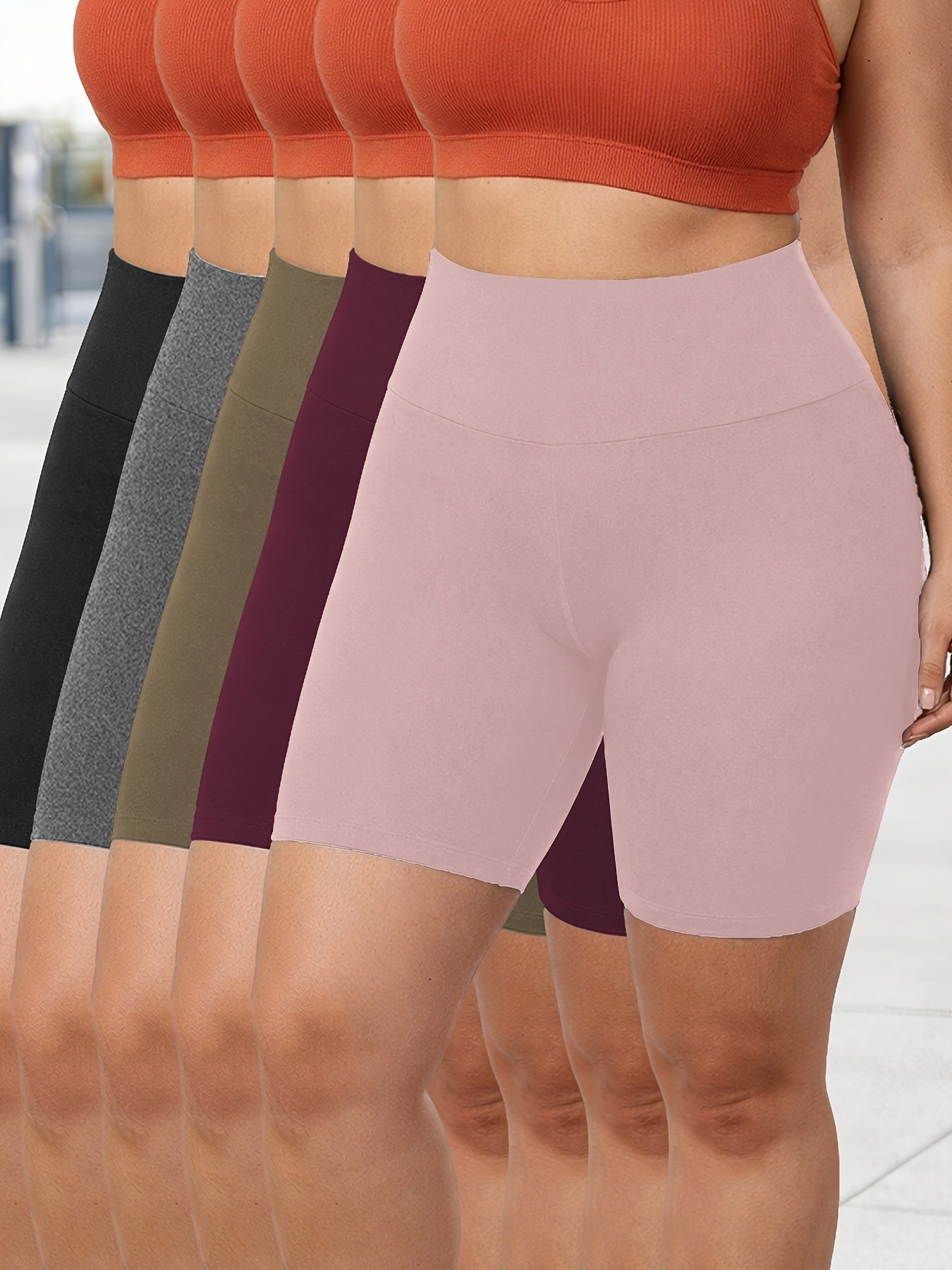 Set of 5 Plus Size Biker Shorts for Women, High Waisted, Ultra Soft, Non-Transparent Workout Yoga Athletic Shorts