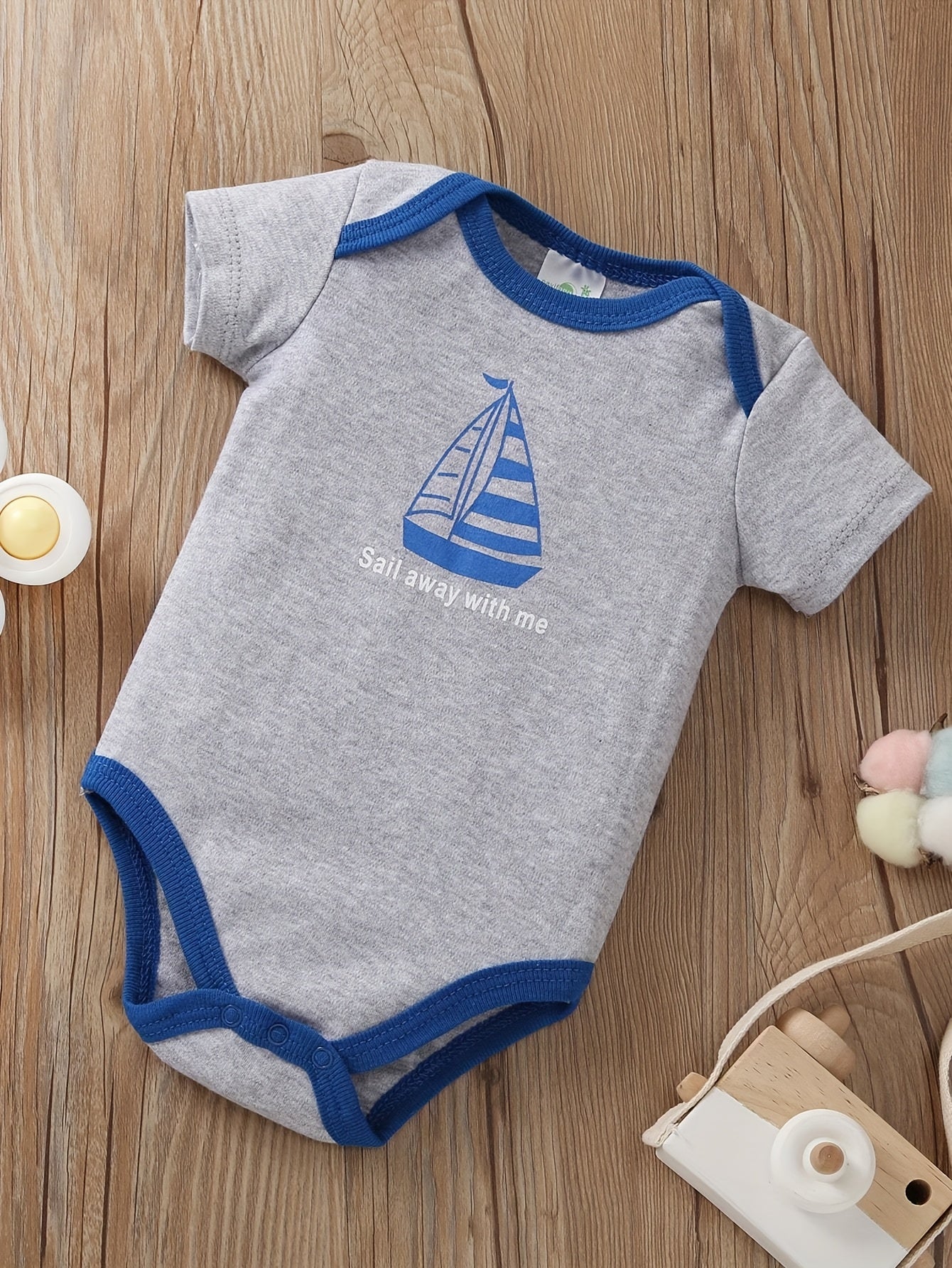5pcs Set of Baby Boys' Short Sleeved Cartoon Triangle Jumpsuit, Ha Yi, Baby Boys' Ocean Boat Anchor Casual Crawling Suit, for Outdoor
