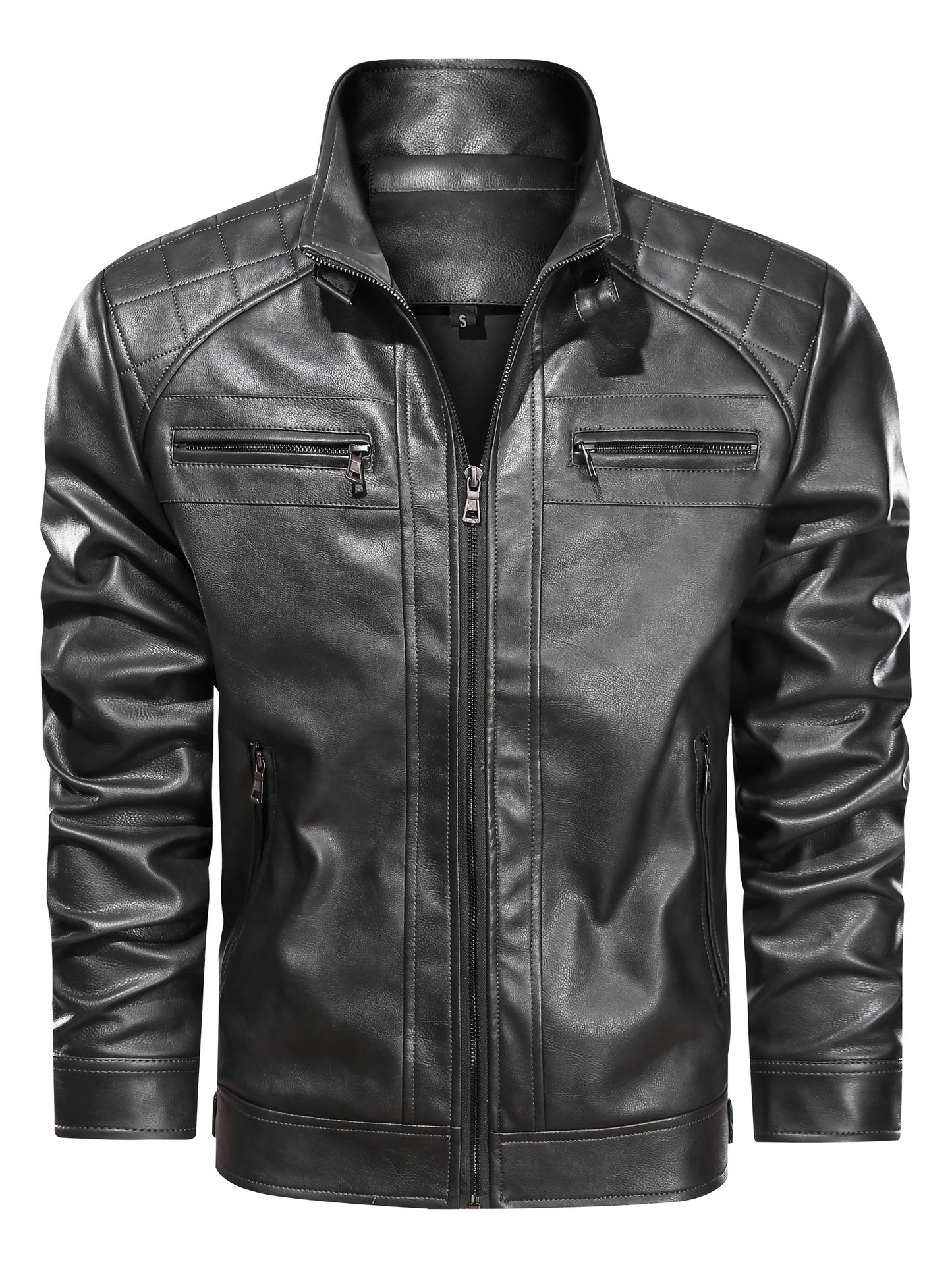 Men's Khaki Leather Long-Sleeve Jacket - product view 11