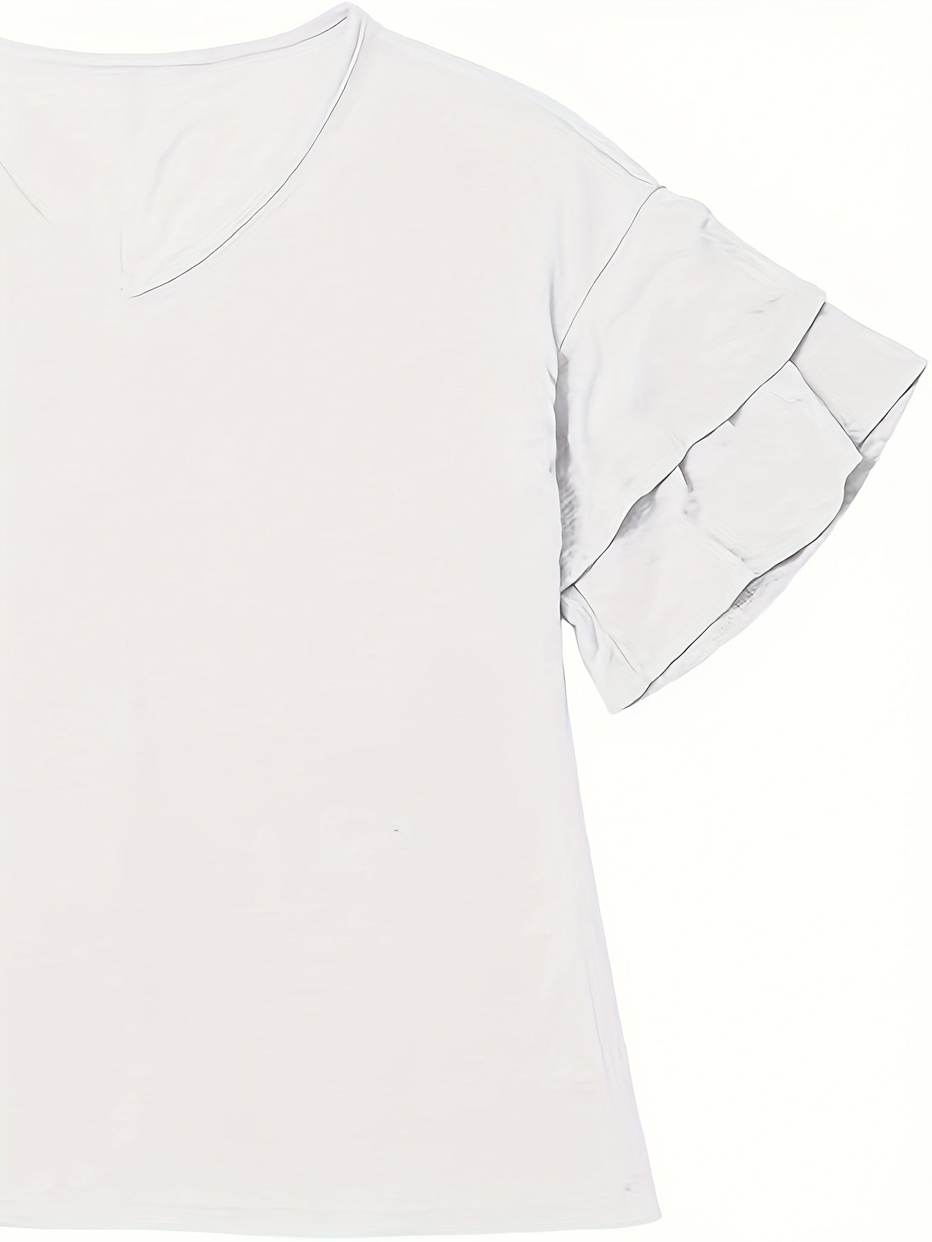 Vibrant Flare Sleeve V-Neck T-Shirt - Stylish Tiered Top with Relaxed Fit, Soft Solid Color Fabric, Perfect for Spring And Summer, Women's Casual Clothing