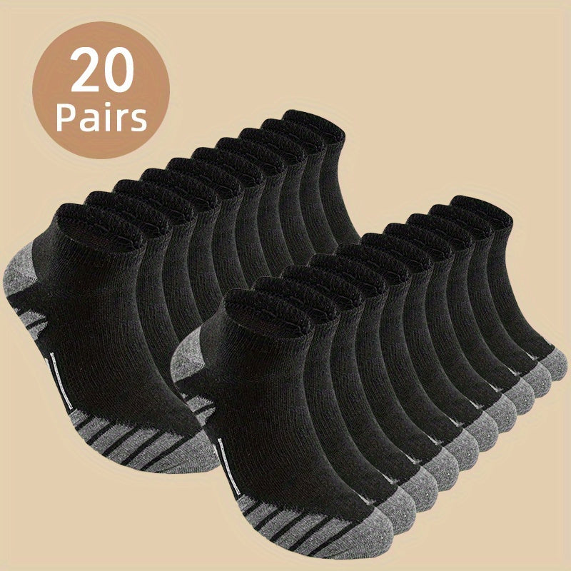 20 Pairs Of Men's Anti Odor & Sweat Absorption Low Cut Socks, Comfy & Breathable Socks, for Daily & Outdoor Wearing, All Seasons Wearing