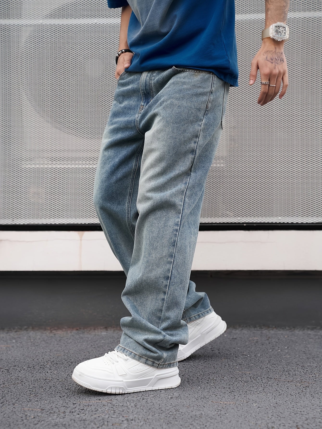 Men's Classic Straight-Leg Jeans - Non-Stretch Washed Denim Pants, Machine Washable Everyday Jeans for Casual & Formal Outfits - Adult Men's Wardrobe Staple Pants, Versatile Clothing, Relaxed Fit, Durable Fabric, Modern Gentleman