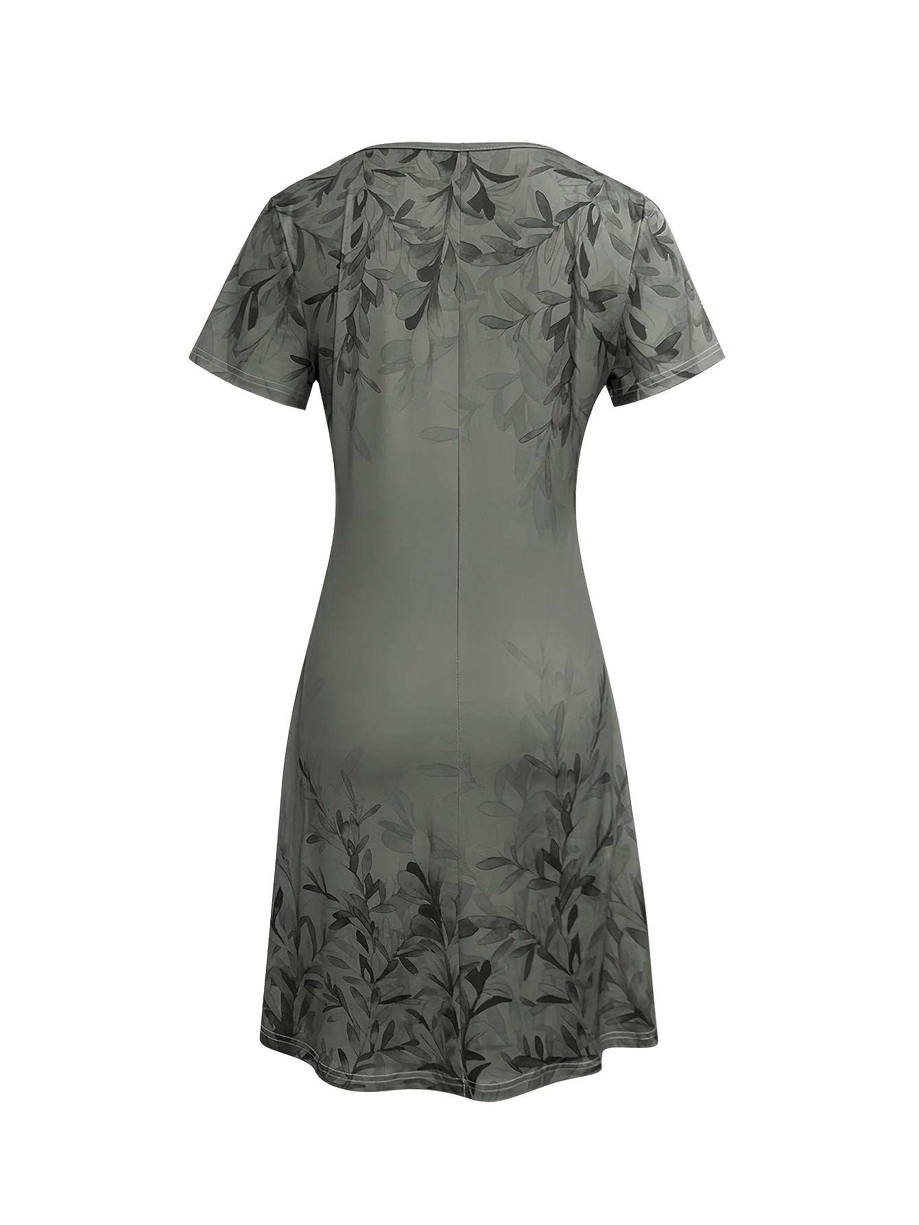 New Fashionable Retro Style Plant Printed Casual Short Sleeved Dress