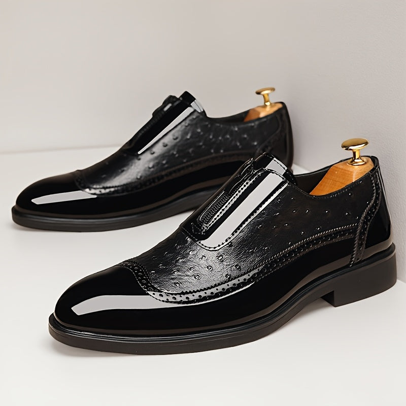 Classic Men'S Wingtip Brogue Oxfords Are Offered in Black And Blue. These Fashionable Casual Shoes Feature Non-Slip Soles, Making Them Ideal for Business Occasions, Weddings, And Graduation Ceremonies. Model Number 19582