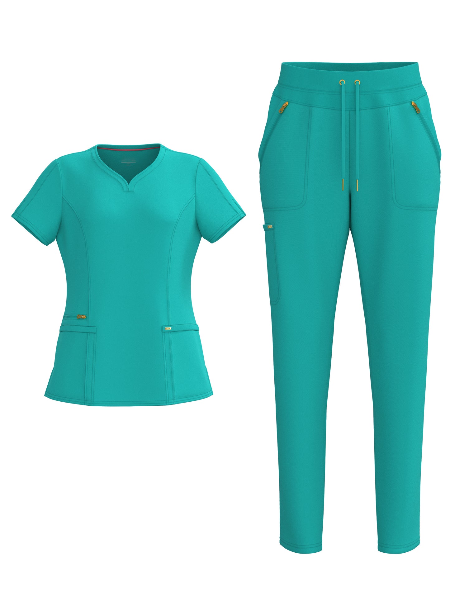 PandaFlex modern neck in Four-Way Stretch Fashion Scrubs Set V-Neck Short Sleeve Scrub Top & Straight Leg Cargo Pants for Nurses with zipper pockets 3372