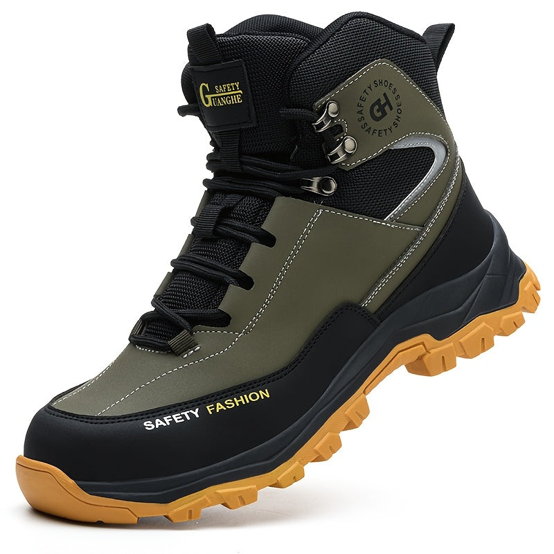 Men's Steel-Toe Work-Style Boots - Rubber Traction Sole and Cushioned Insole
