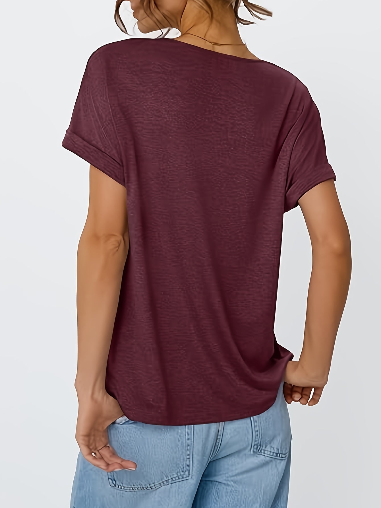 Ladies Top 2025 Europe And The United States Fashion Casual Solid Color No Print V-neck T-shirt for Women