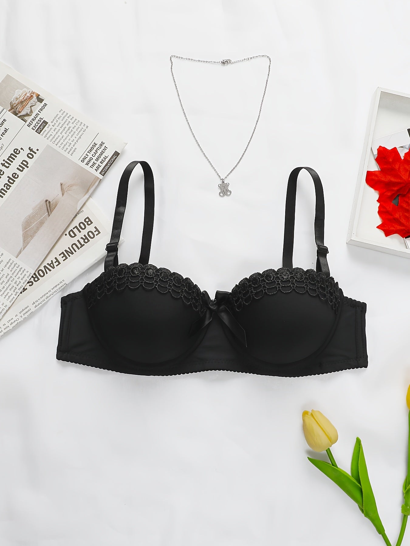 6pcs Pack Women's Push Up Bras with Underwire Lift - Floral Embroidery Balconette/Bra Balconette Suitable for Romantic Dating & Daily Wear, Non-Detachable Padded Cups, High Boning Lingerie Gift for Her