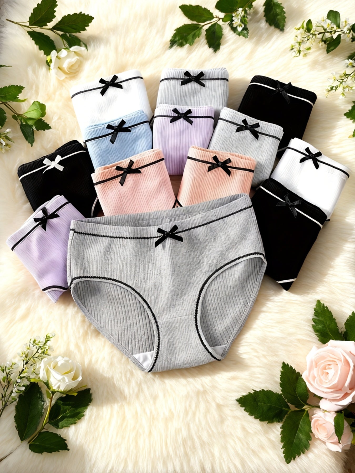 Random 12 Packs Cute Girls' Striped Triangle Panties With Bows, Comfortable And Breathable For Casual Sports, Available In Random Colors.