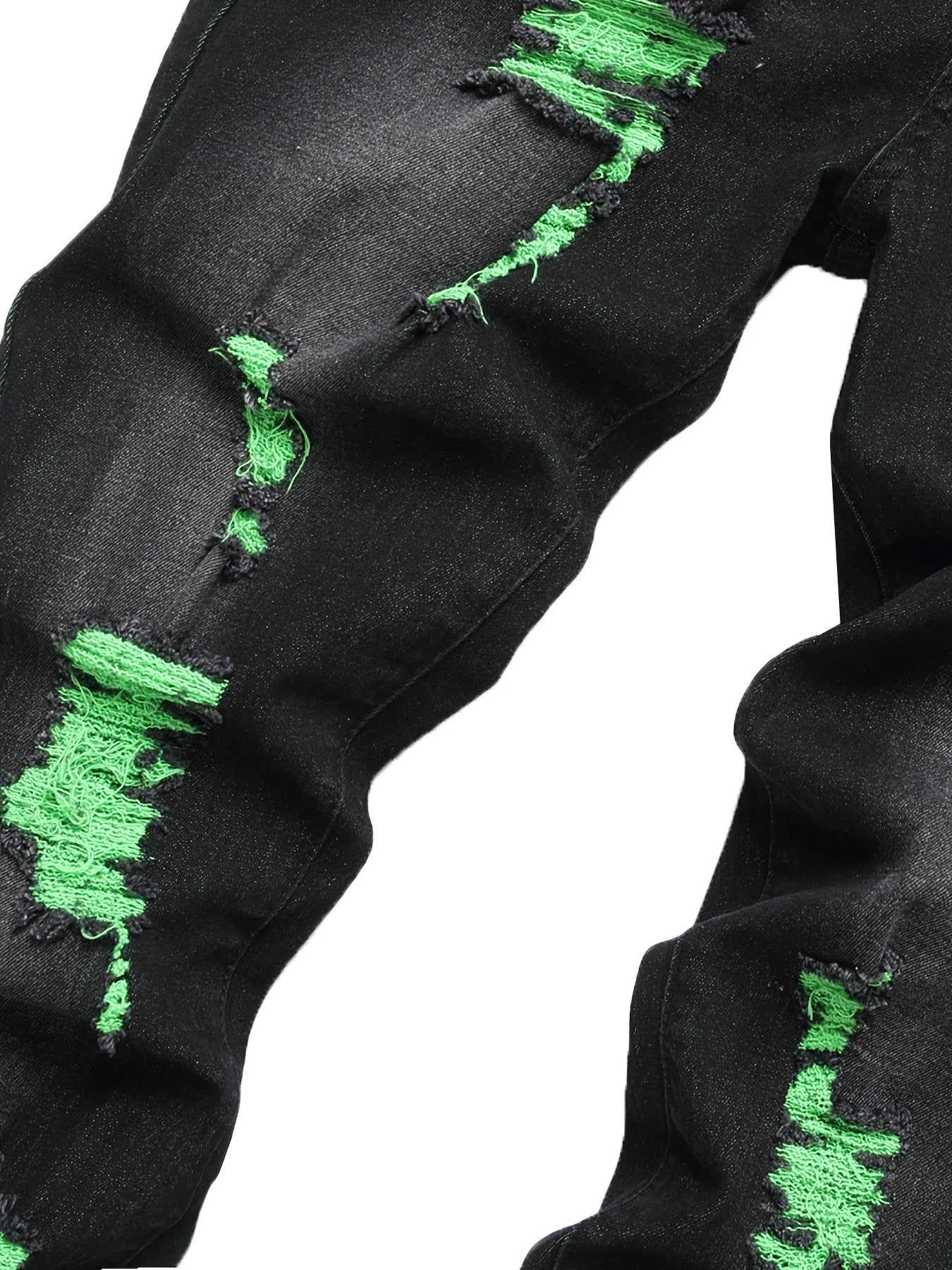 Black Green Hole Slimming Jeans Are Fashionable And Easy To Match