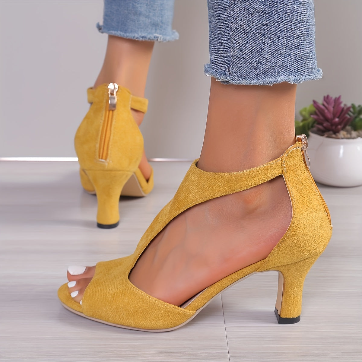 New Black Mid-Heel Peep-Toe Sandals for Women, Versatile Roman-Style High-Heeled Shoes., Women Shoes