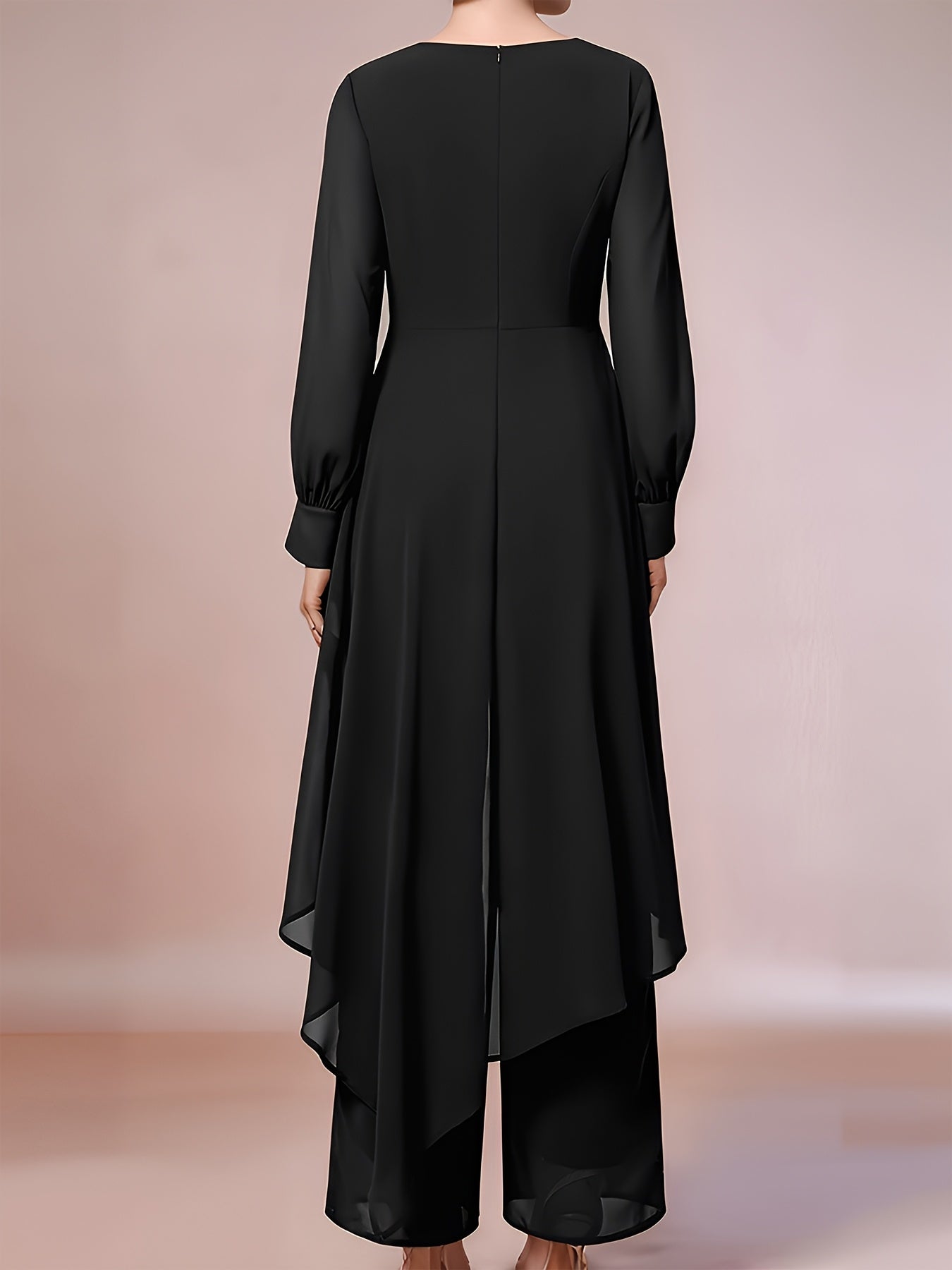 Ladies' Elegant Two-piece Set, Fashionable Chiffon Top with Flowing Sleeves, Wide-leg Pants, And Stylish Accessories - A Must-have Party Dress Pants Set for All Seasons.