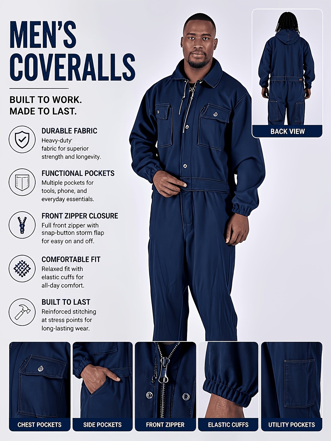 Thick Denim With Multiple Pockets, And Dust-proof Jumpsuit, One-piece Workwear, Suitable For Spring Outdoor Sports And Work, Unisex Style