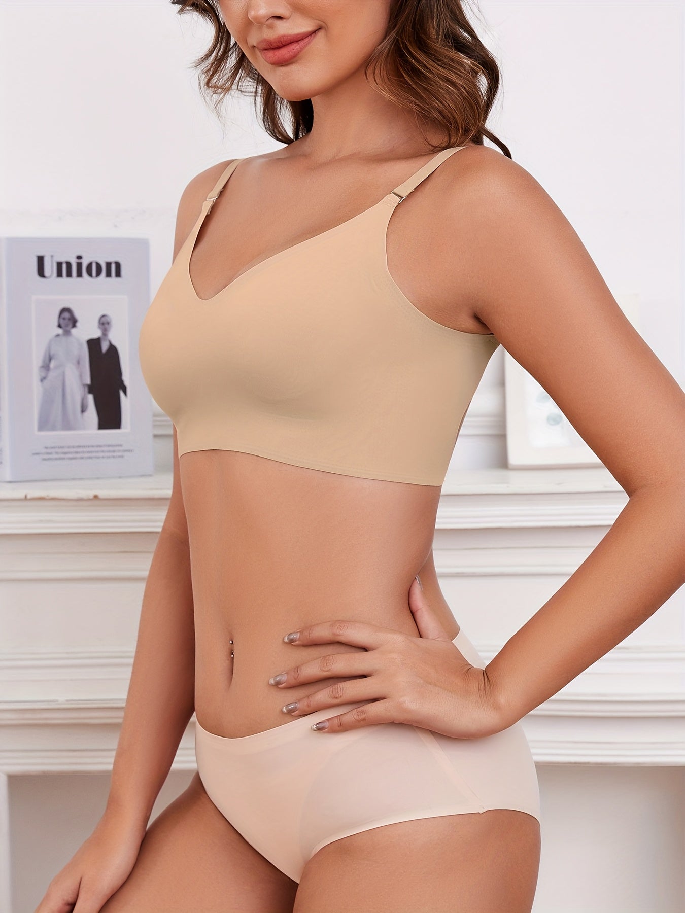 EssElegance Seamless Bralette & Camisole Set - Wire-Free, 3-Way Convertible with Adjustable/Removable Straps, Cross-Back Design, Invisible Comfort High Support, Nude Color Palette (Light Beige) for Everyday Special Occasions, Elegant Undergarment