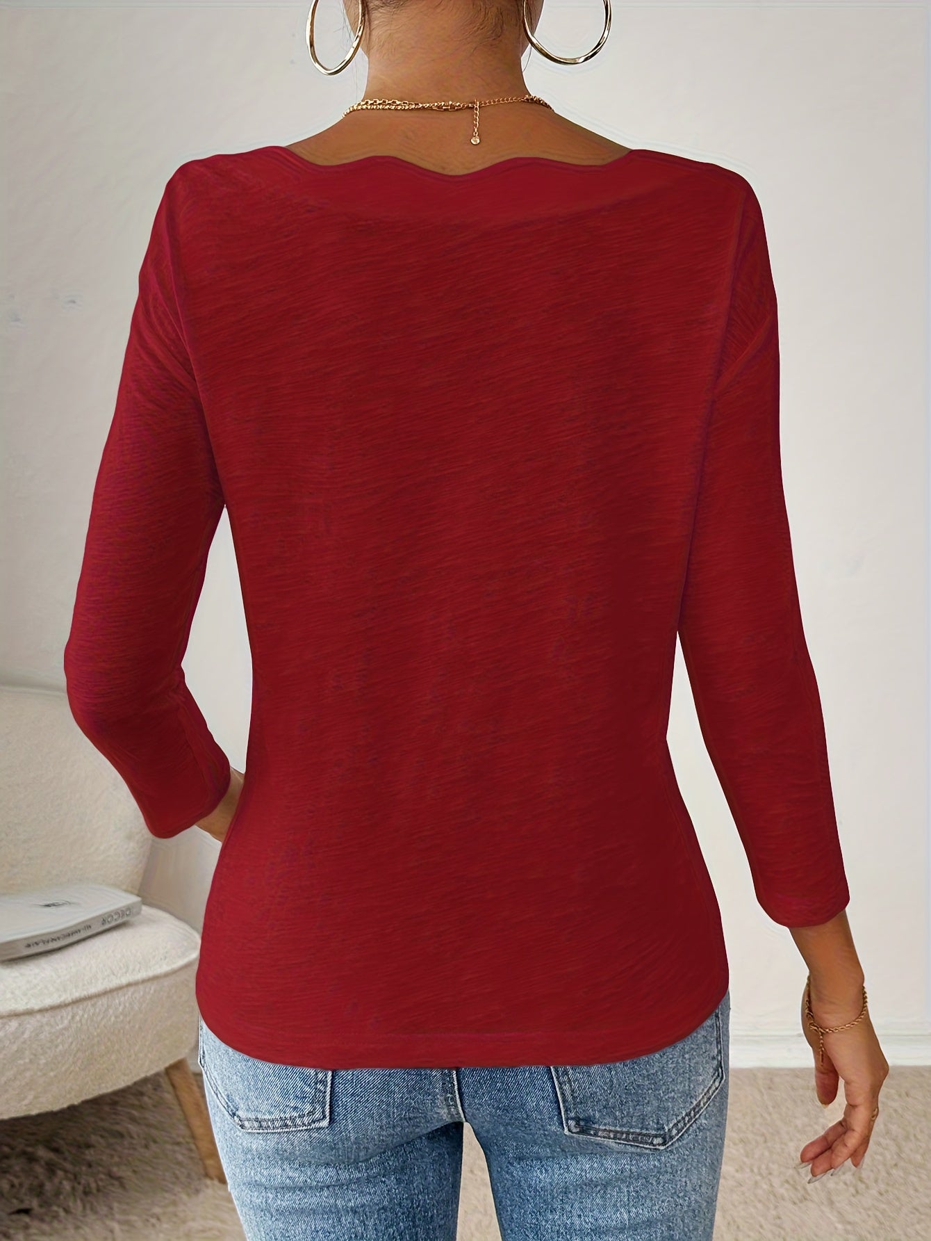 Elegant 3pcs Women'S White Long Sleeve T-Shirts with Curved Wavy Neckline - Casual & Comfy, Perfect for Spring, Summer, Fall & Halloween, Loose Fit, Shoulderless Tops
