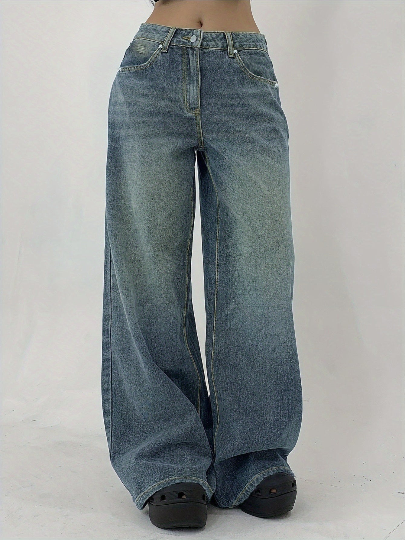 1-Pack Women's Wide-Leg Ultra-Long Floor-Length Ripped Loose-Fit Casual Jeans. Suitable for Streetwear, Daily Wear, Parties, and Outdoor Scenes. Sizes XS-XXL. Women's High-Stretch Denim Jeans, Loose Fit with White Stitching, All-Season Wear