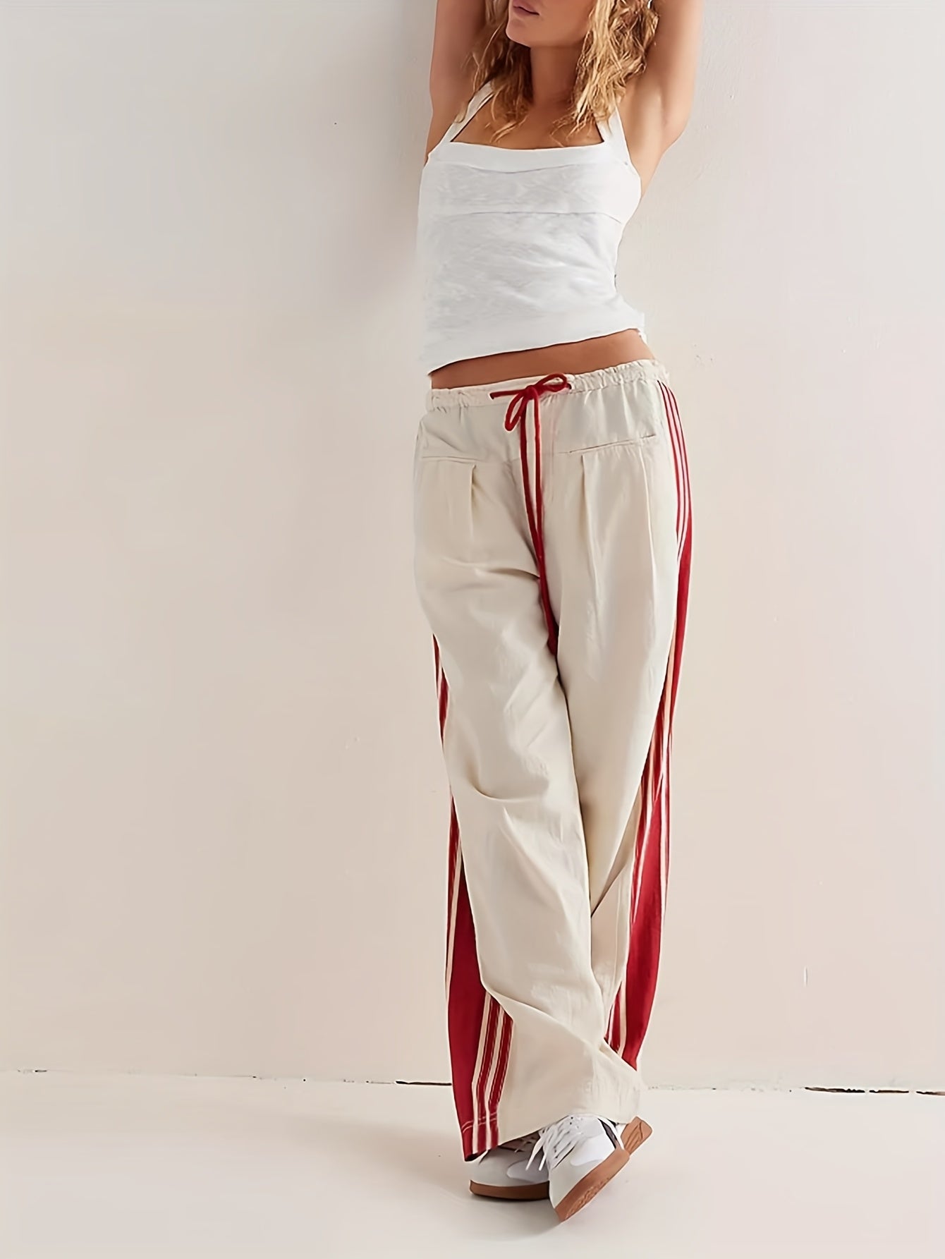 Womens Side Striped Pants Wide Leg Drawstring High Waist Sweatpants Hudson Canyon Stripe Pants with Pockets