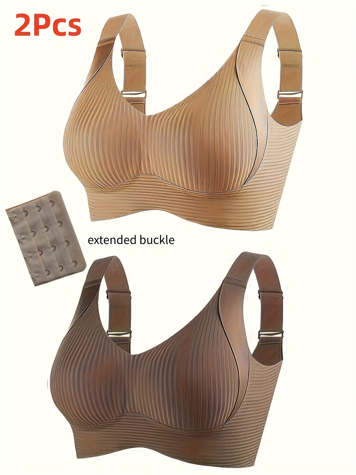 Set of 2 Women'S Wireless Bras - Soft, Sleek Design, Complete Coverage, Anti-Sag Support, Ribbed Nylon Material, Hand Wash Or Dry Clean, Streamlined Shape, High Support, Stylish Neckline