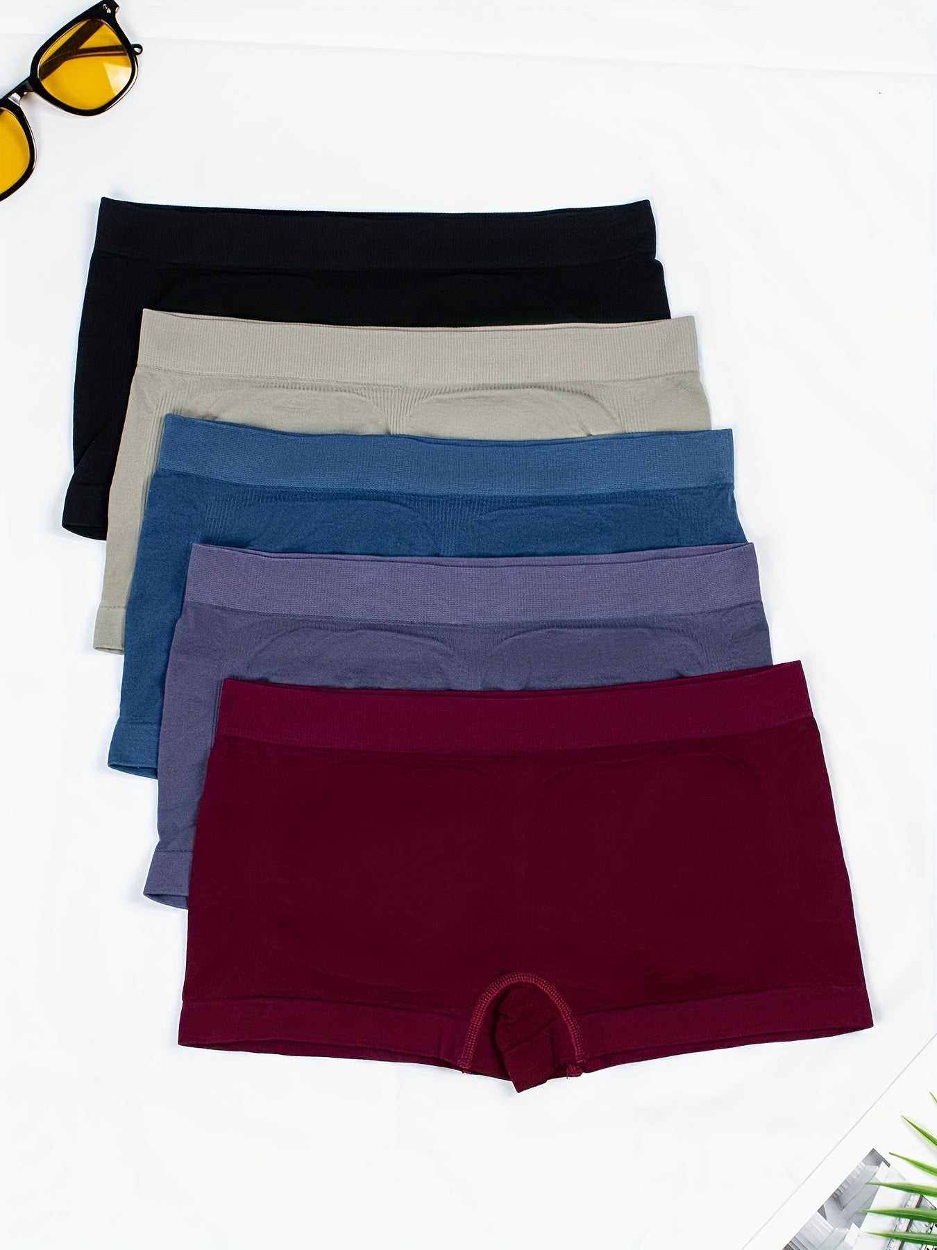 5pcs Multi-color Women'S Stretchy Hip Lifting Low Waisted Boxer Briefs & Sports & Fitness Breathable Comfortable Bottom Panties