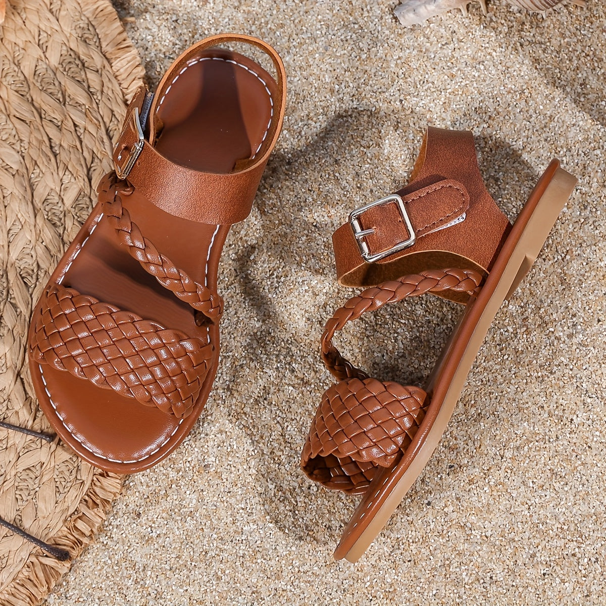 1 Pair of Girls Wearing Braided Rope Decoration Cute Vacation Casual Style Summer Comfortable Breathable Lightweight Flat Sandals