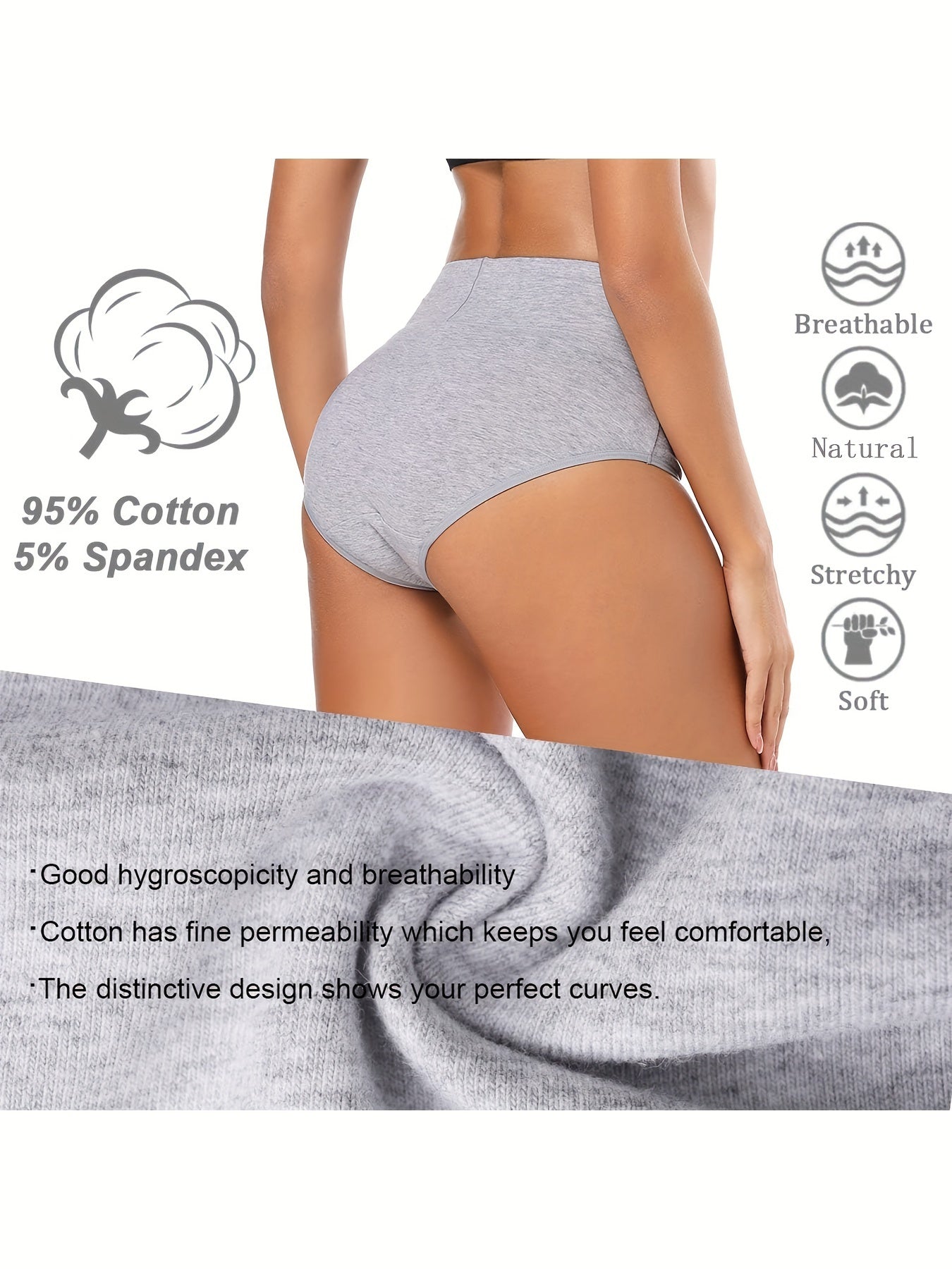 5pcs High Waist Solid Color Briefs, Comfy, Soft, Breathable, Stretchy And Elegant Lingeries for Women