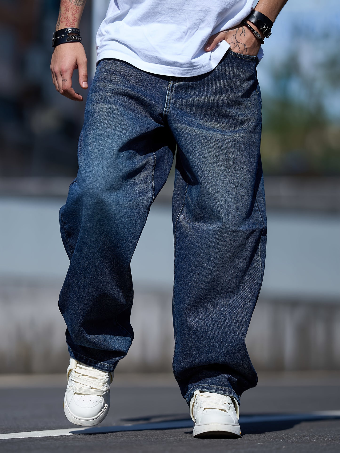 Men'S New Versatile Loose-Fitting Wide-Leg Washed Casual Straight Pants from American Retro Jeans