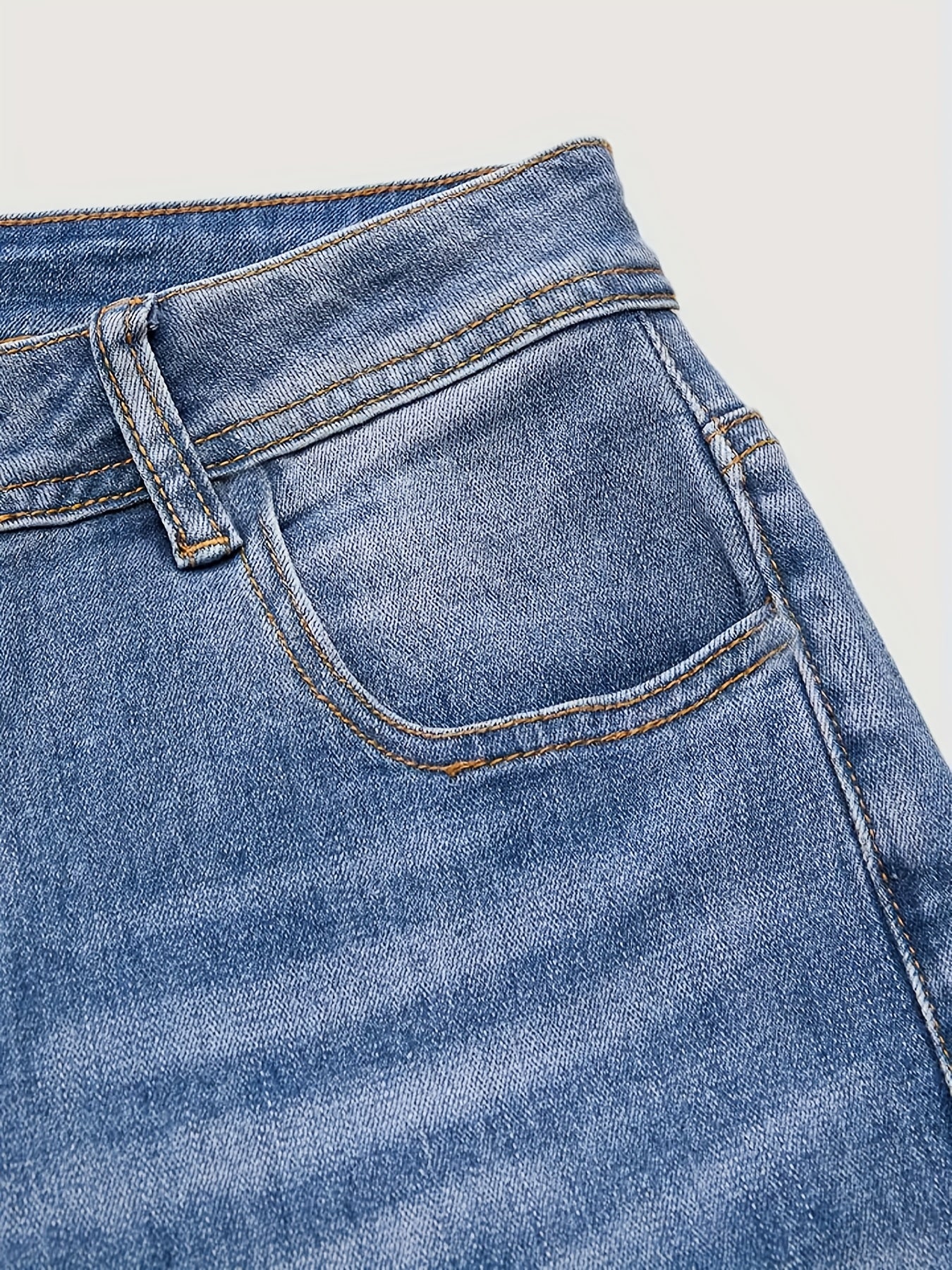 Women'S Plus Size Stone Washed Denim Pants, Ethnic Style Embroidered Skinny Straight Leg Pants