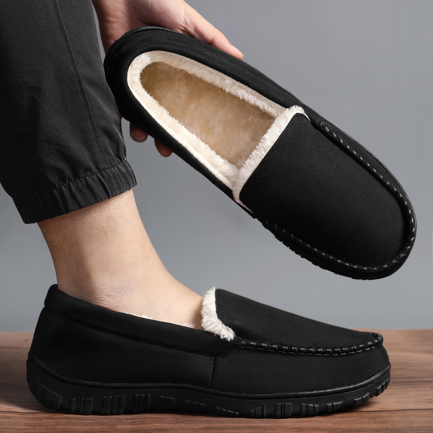 Men's Winter Warm Loafer Dress Shoes with Non-Slip Rubber Sole & Plush Lining - Retro Round Toe Casual Footwear Suitable for /Outdoor, Office, for, Warm Sole for Floors