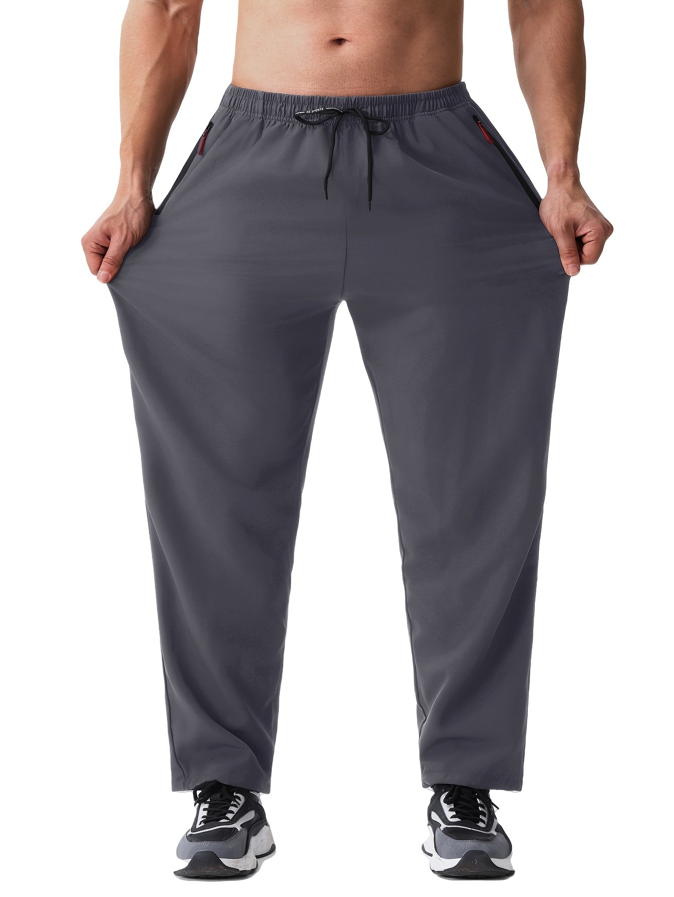 3pcs Men's Big & Tall Lightweight Casual Pants 1XL-7XL, Elastic Waistband with Adjustable Drawstring, Breathable Fast-Dry Wrinkle-Resistant Fabric, Secure Dual Zip Pockets, Comfort Lounge Trousers for Home & Travel, Plain Comfortable Trousers, Breathable
