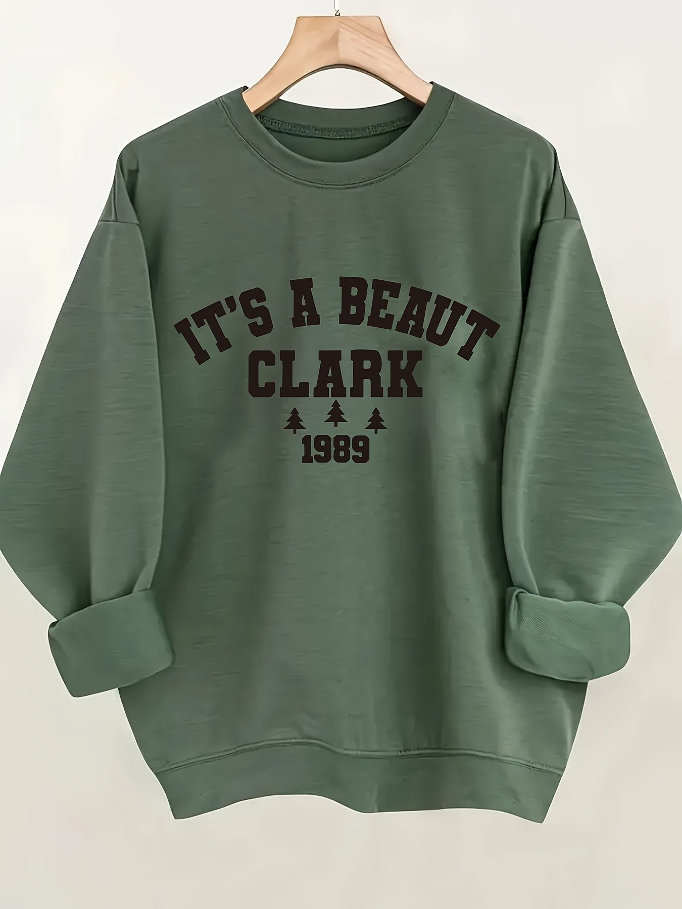 Women's Christmas Pattern Sweatshirt- Bright Red Casual Pullover, Beautiful Clark Feng Print, Crew Neck, Machine Washable, Autumn Winter Gear, Sports Style Clothing, Comfortable Fabric, Long Sleeve Top, Team Supporter Style
