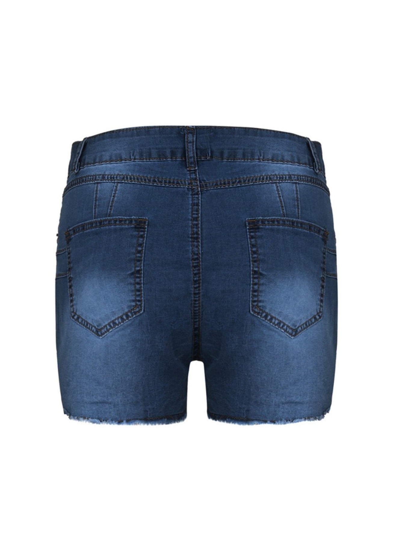 Women's Dark Blue Denim High-Waist Slim-Fit Denim Shorts - product view 14