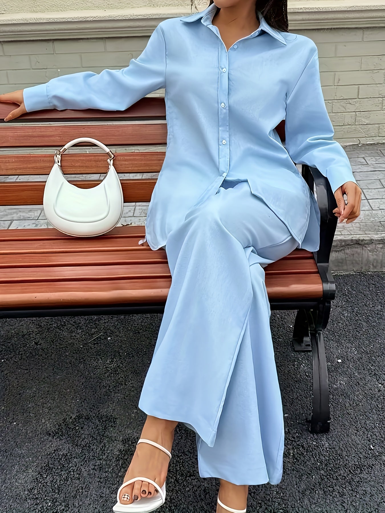 Women'S Casual V-neck Cardigan + Loose Wide-leg Pants 2pcs Set