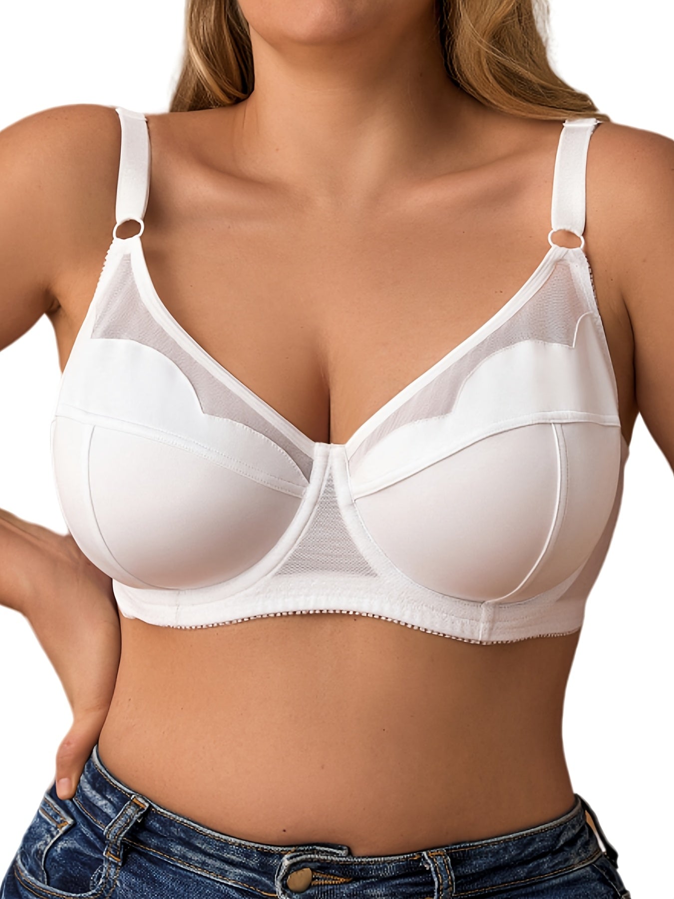 2pcs Set Plus-Size Women'S Underwire Bras, Comfortable And Breathable U-Shaped Back Design, with Adjustable Straps, Elegant Everyday Supportive Close-Fitting Underwear, Comfortable Lingerie, Non-Padded Bras