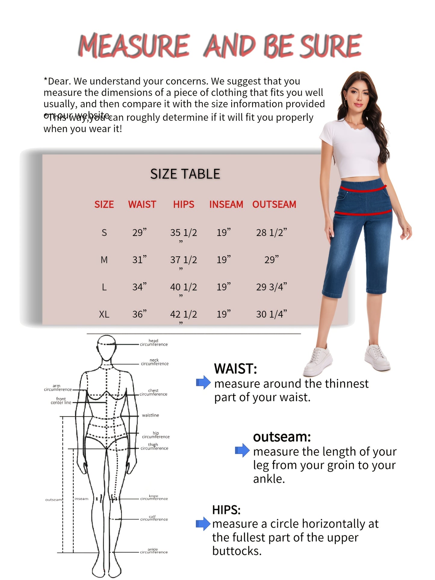 Lady Pull on Denim Capri with Pocket And Rivet Super Soft And Stretch
