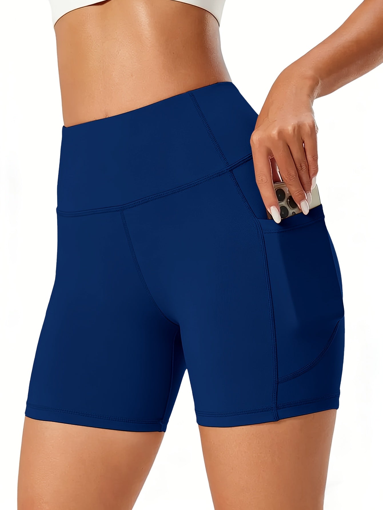 6-pack Plus Size Women'S Sports Shorts High Waist Hip Lifting Yoga Shorts With Pocket Three-quarter Pants Gym Running Exercise Fitness Shorts