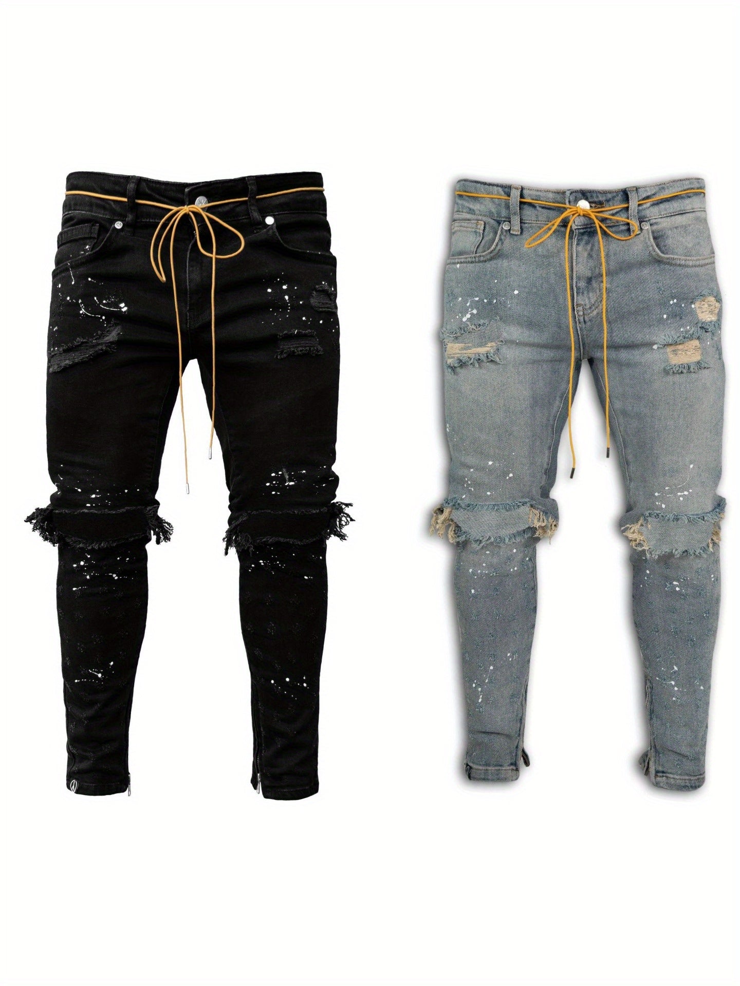 1pc for Man's Skinny Fit Ripped Destroyed Distressed Slim Fashion Stretch Jeans Pants - Stretch & Durable for Daily & Street Wear - Sizes S-3XL