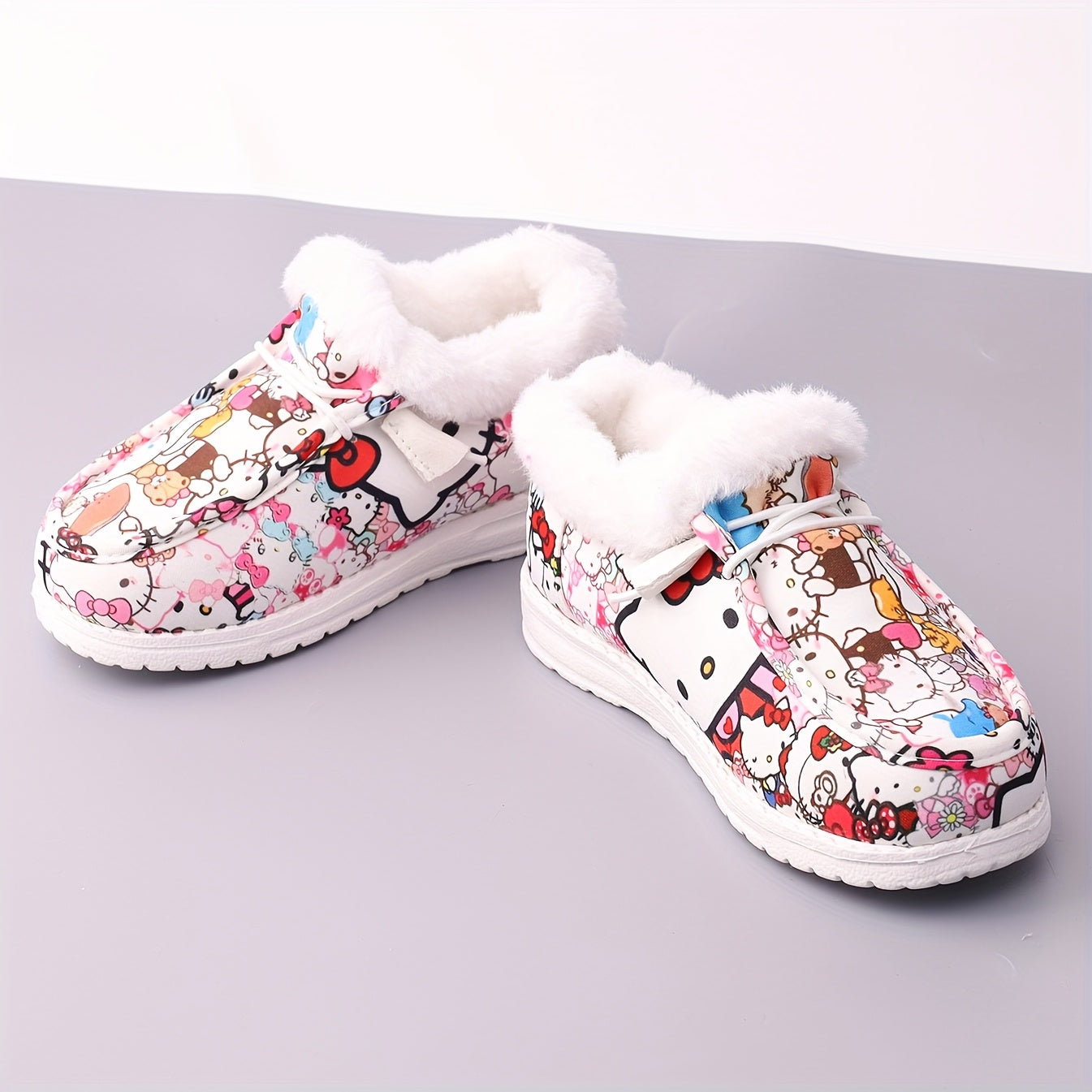 Casual Athletic Footwear for Girls, Featuring a Low-Cut Design Ideal for Both Indoor And Outdoor Use, Offering a Flat And Comfy Loafer Style, Adorned with KT Cats, Big-Eared Dogs, And Plush