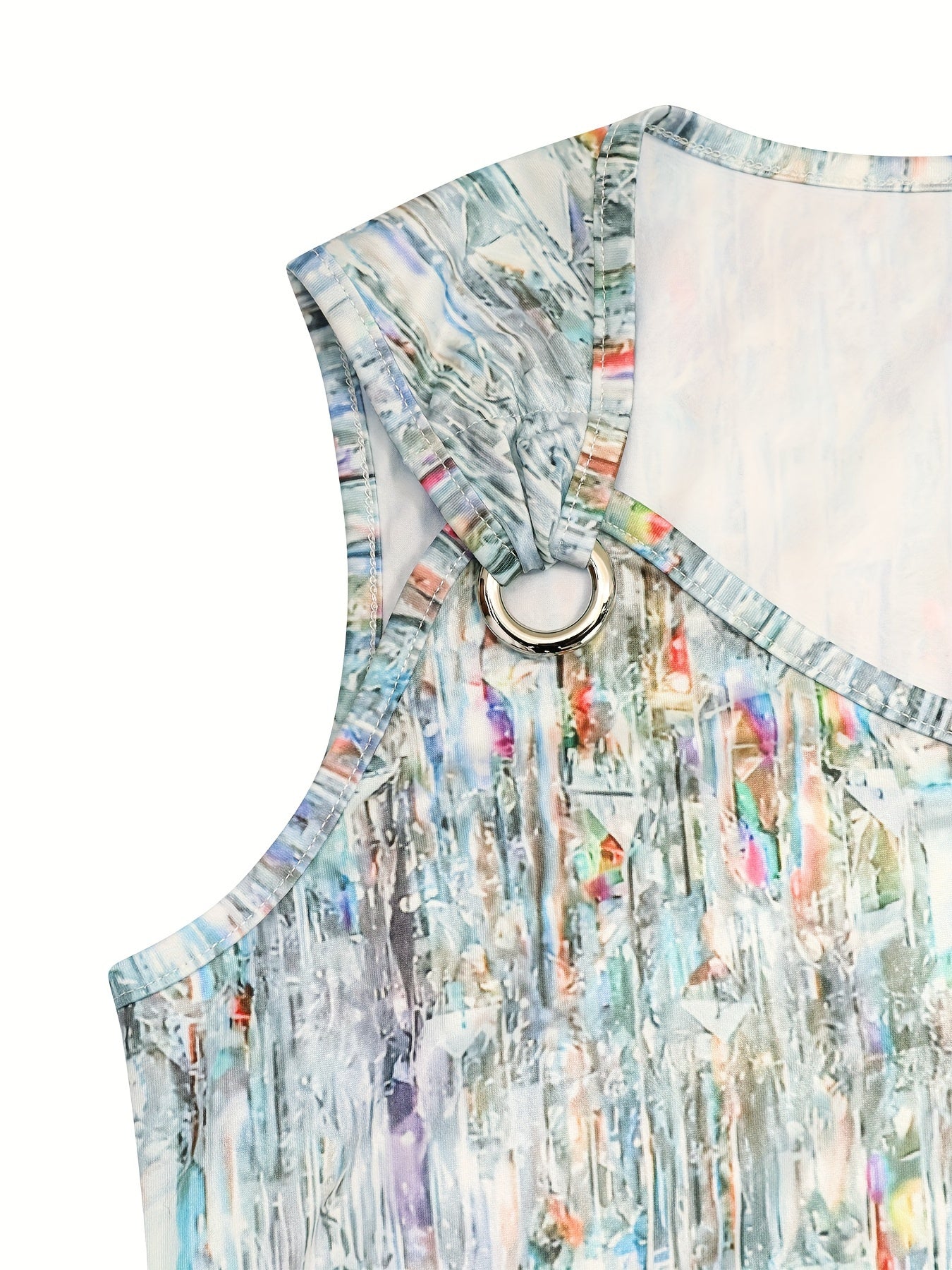 Allover Print Ring Tank Top, Casual Sleeveless Tank Top For Summer, Women'S Clothing