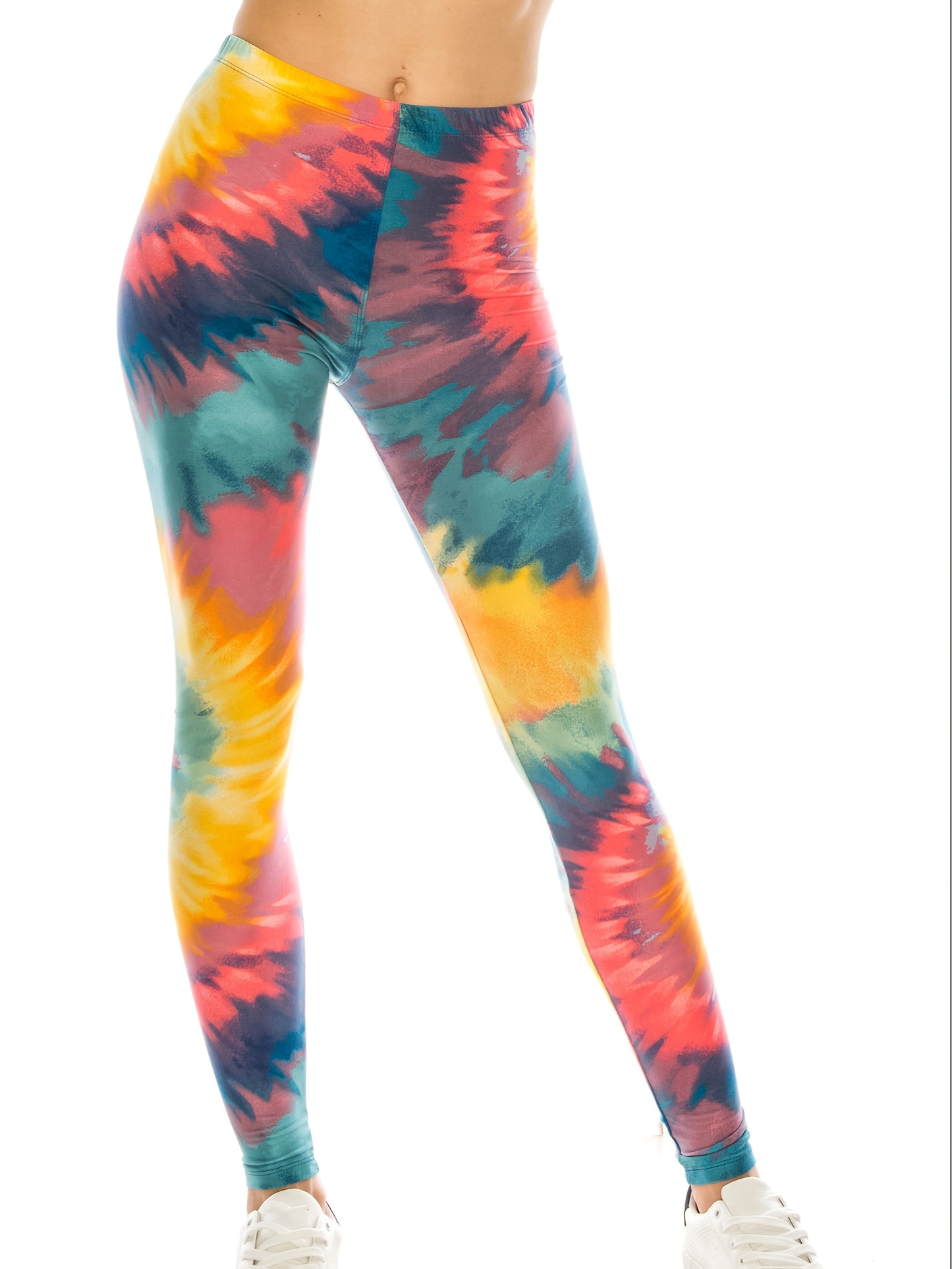Tie Dye Print Skinny Yoga Leggings - Casual Sports Every Day Stretchy Leggings - Polyester & Spandex Blend - For Women - Suitable for Yoga, Fitness & Everyday Wear - Perfect Gift for Active Women