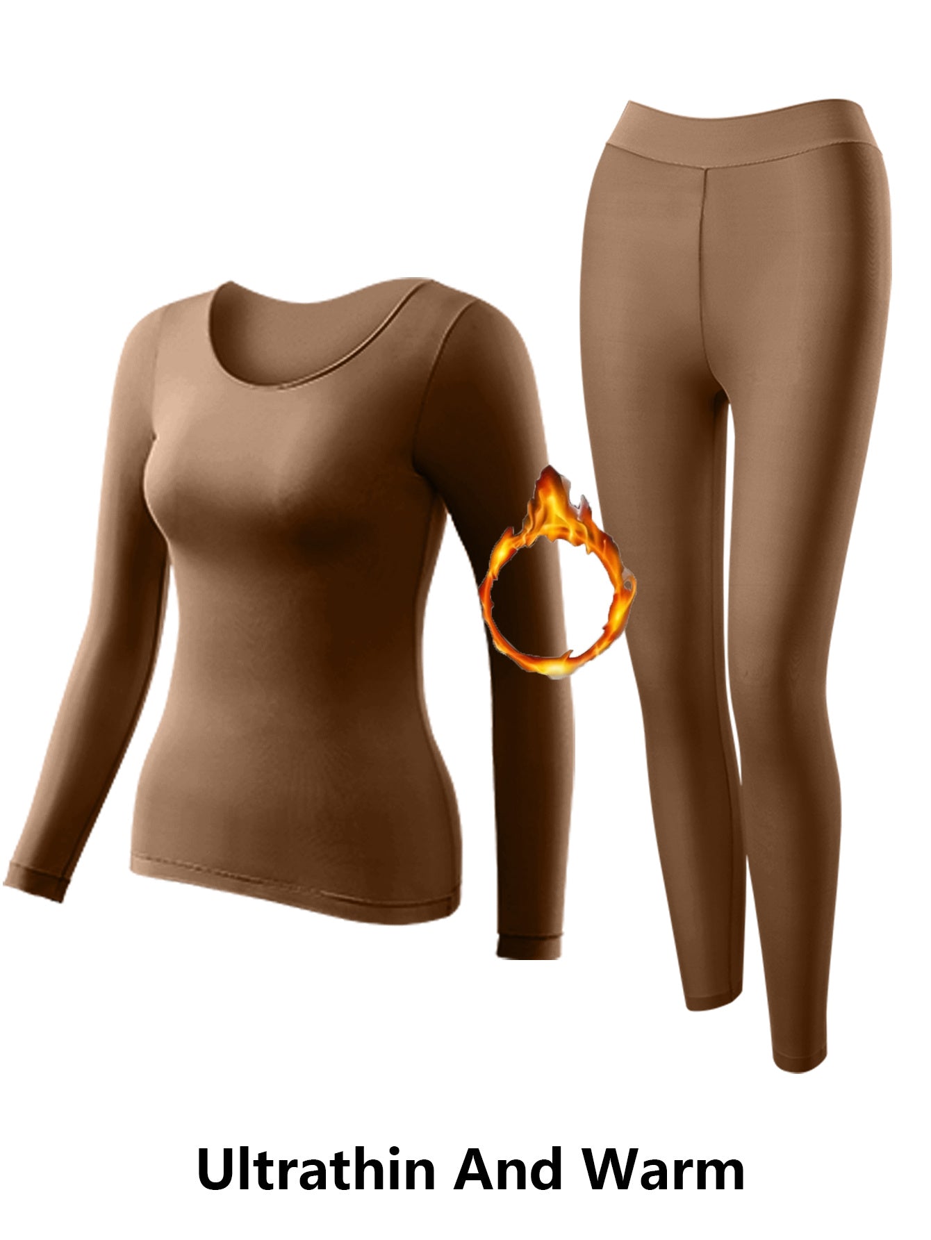 2pcs QUASTI Women's Ultra-Thin High Stretch Thermal Underwear - Seamless Invisible Bottom Layer, Warm & Comfortable for Fall & Winter, Solid Colors (, Brown,) - Perfect for Layering Tops, Winter Underwear, Sleek Design, Smooth Texture