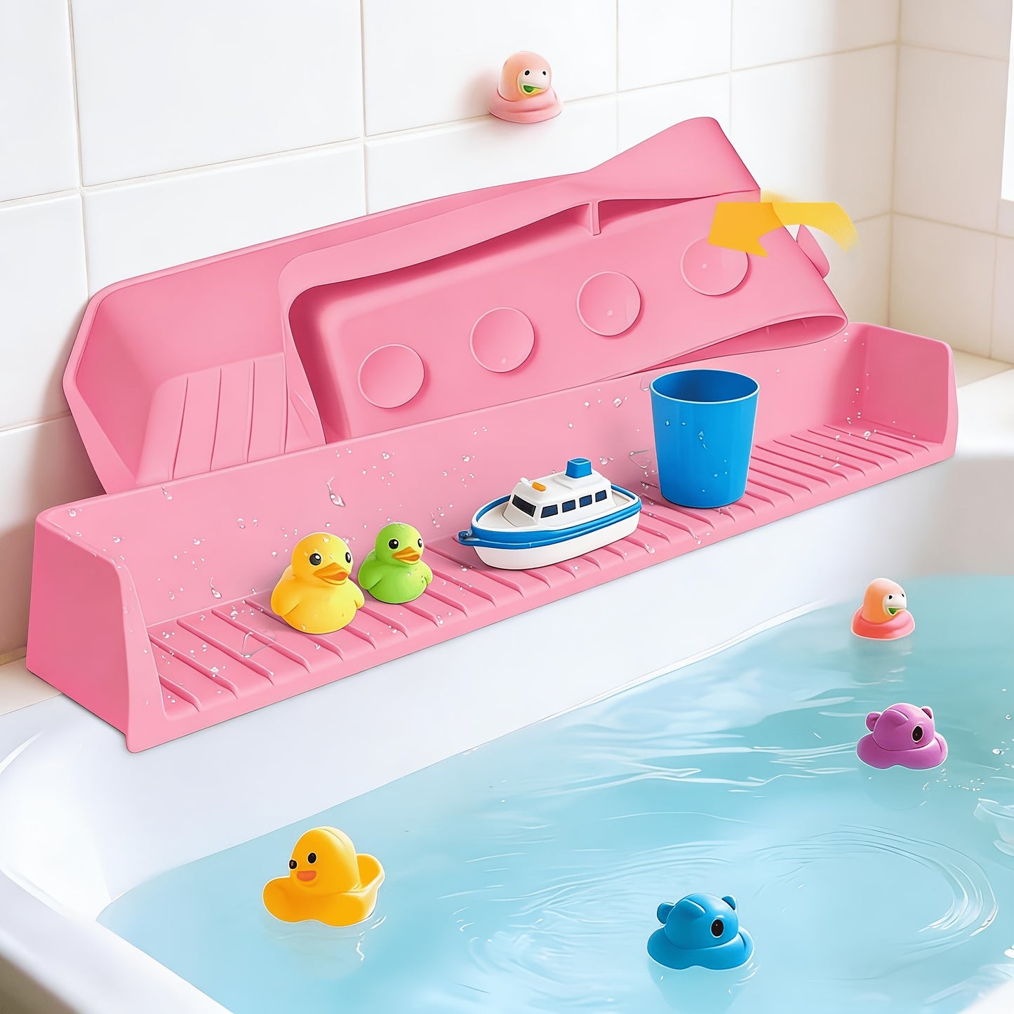 Silicone Bathtub Splash Guard Bath Organizer with 11 Strong Suction Cups Foldable - product view 5