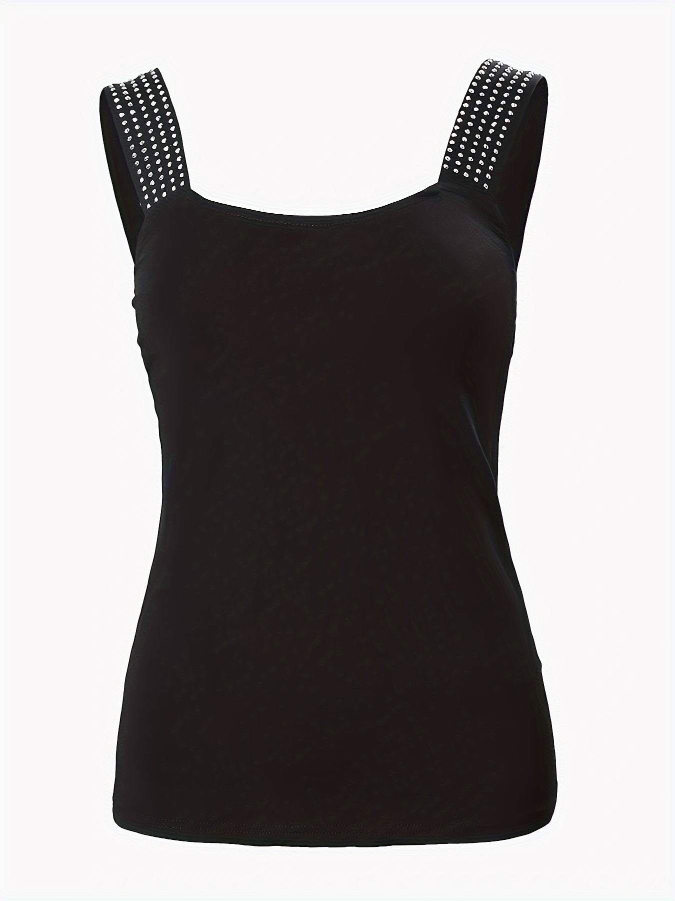 Rhinestone Wide Strap Backless Tank Top, Y2K Solid Sleeveless Tank Top for Summer, Women's Clothing