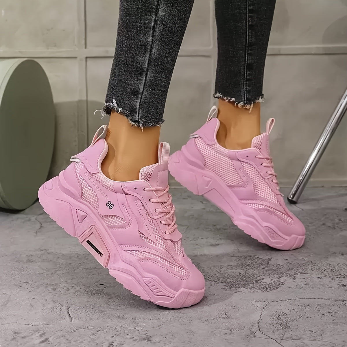 Women's Breathable Mesh Sneakers - Lightweight Low-Cut Round Toe Lace-Up Sneakers with Cushioning Sole & Upper, Minimalist White Suitable for Gym,, Casual Attire, - Casual Sports Footwear, Women Shoes