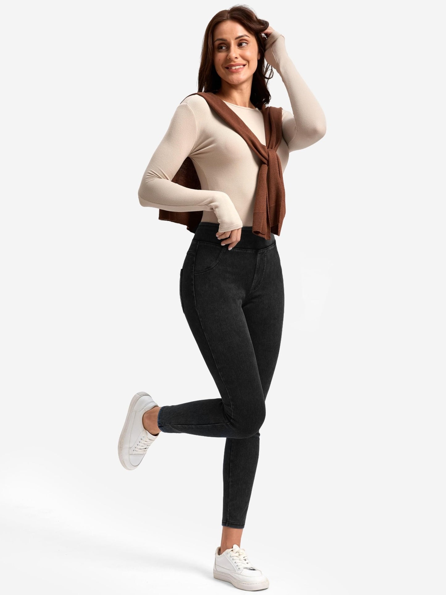 Jeggings Pull On Stretchy Jeans for Women High Waisted Skinny Jean Leggings Tummy Control Denim Pants with Pockets