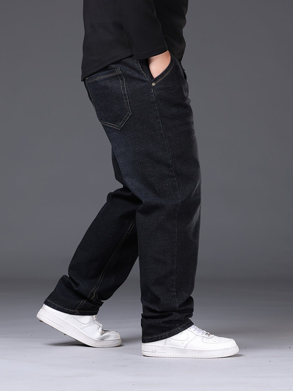 Men's Baggy Jeans - Black Denim Clean Finish