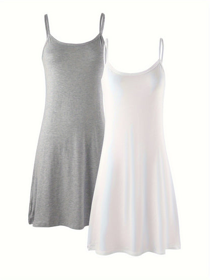 2pcs Easter Women's Basic Slip Dress, Casual Sleeveless Cami Dress for Layering Or Daily Wear, Loose Fit All-Match Soft Skin-Friendly Dress