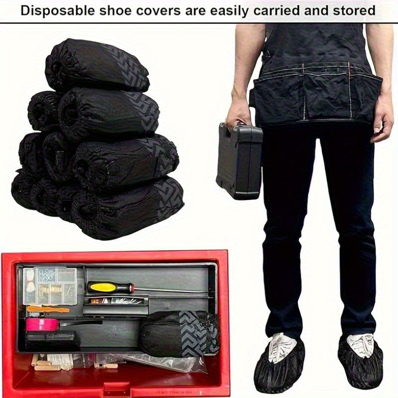 100pcs(50Pairs) Disposable Non- Shoe Covers, Durable Anti-Skid Disposable Shoe Covers, Textured Slip Resistant Sole, Heavy Duty Nonwoven Foot Cover for Carpet Protection, Construction, Pet House