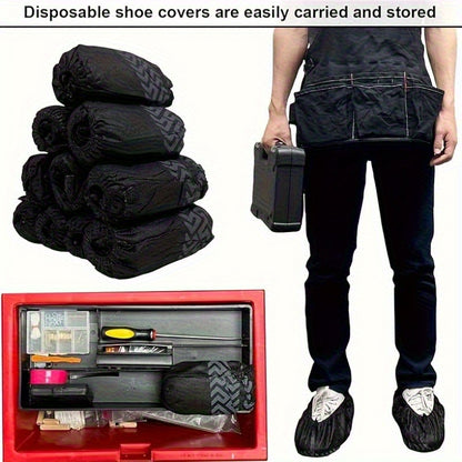 100pcs(50Pairs) Disposable Non- Shoe Covers, Durable Anti-Skid Disposable Shoe Covers, Textured Slip Resistant Sole, Heavy Duty Nonwoven Foot Cover for Carpet Protection, Construction, Pet House