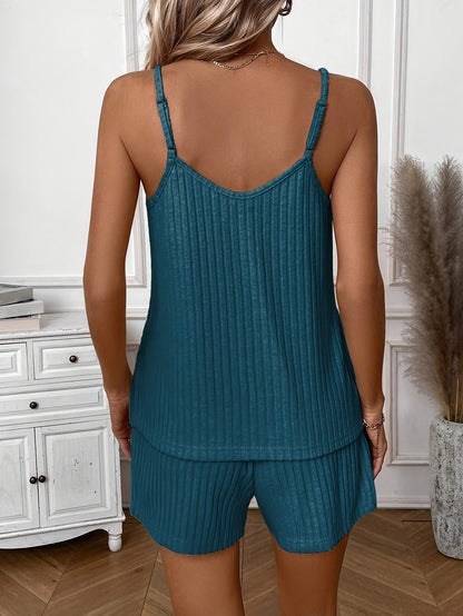 Set of a Solid Color Tank Top And Shorts for Women, Perfect for Summer Casual Wear