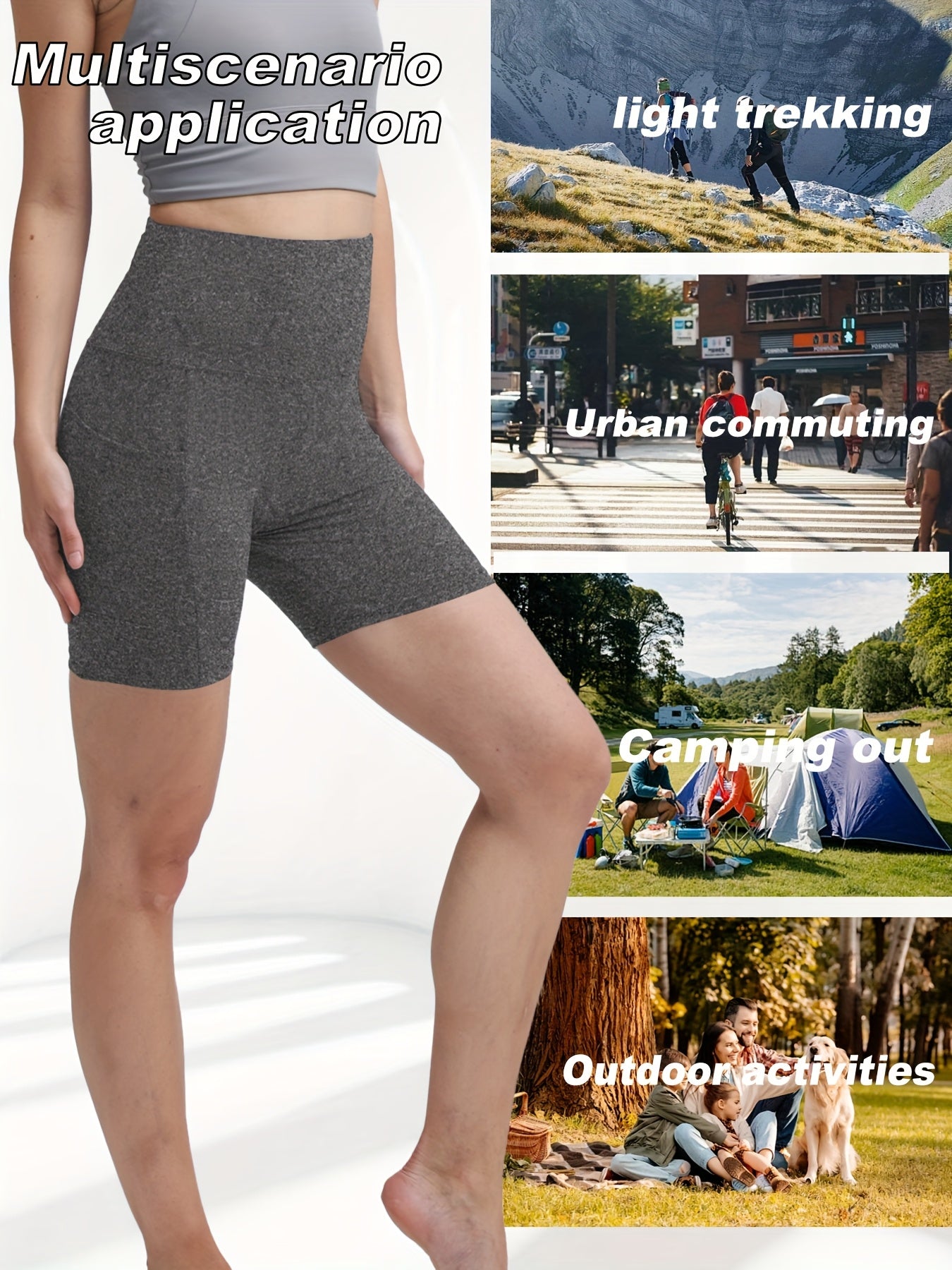 1pc Women's High-Waisted Yoga Shorts with Tummy Control & Pockets - Breathable Workout Gym Shorts, Tight-Fitting Low-Rise Athletic Pants for Summer, Gymnastics, Training (Black/Grey/Navy/Pink/ Brown) - Non-See-Through Quick-Dry